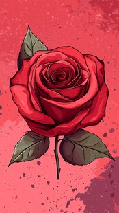 手绘红玫瑰插画