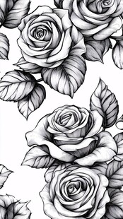 黑白玫瑰花纹图案设计