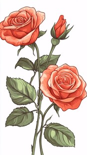 三朵娇艳的橙红色玫瑰花