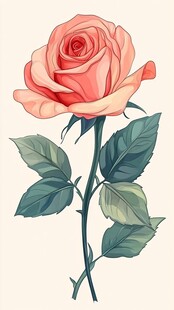 单枝粉玫瑰插画