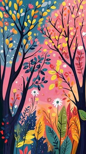 梦幻多彩森林插画