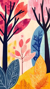 秋日梦幻森林插画风景