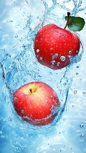 红苹果入水溅起晶莹水花