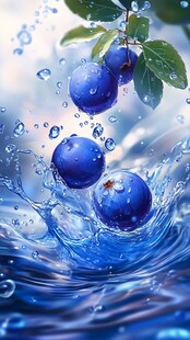 蓝果入水溅起晶莹水花