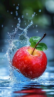 红苹果入水溅起晶莹水花