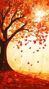 秋日枫树落叶唯美景象