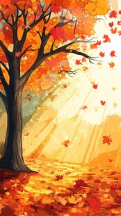 秋日枫林光影梦幻美景