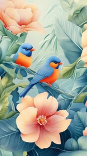 双鸟栖花图