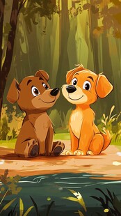 林边两萌犬的温馨时刻