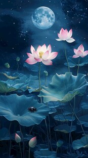 月夜荷花图