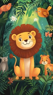 丛林中的可爱狮子与伙伴