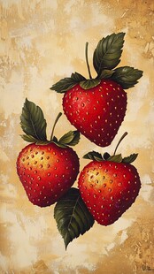 三颗娇艳草莓绘画作品