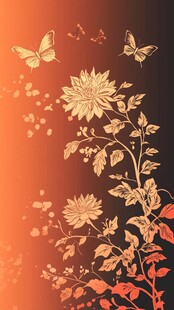 金色花卉与蝴蝶梦幻背景
