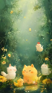 梦幻森林中的萌宠聚会
