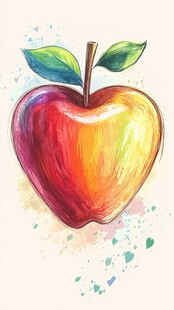 彩色手绘苹果插画