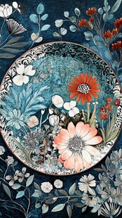 精美花卉装饰盘图案