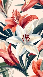 缤纷百合花卉图案设计