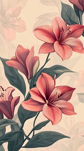 粉色百合花植物花卉插画