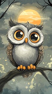 月夜下的可爱猫头鹰