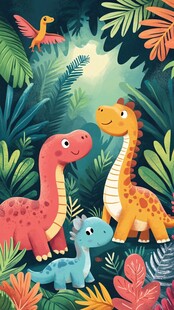 丛林中的可爱恐龙家族