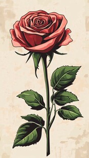 单枝红玫瑰插画