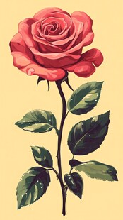 单枝红玫瑰插画