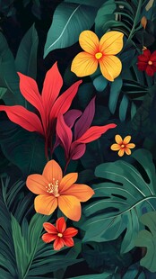 热带花卉绿植插画艺术