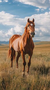 草原上的俊美棕色骏马