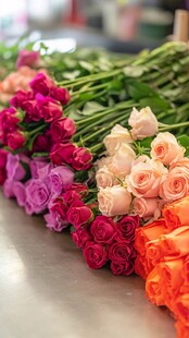 多彩玫瑰束陈列