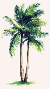 水彩风格双棵椰子树