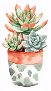 水彩风多肉盆栽插画