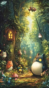 梦幻森林中的萌趣龙猫世界