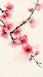 水墨桃花枝景图