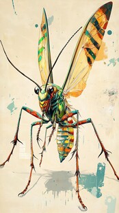 彩色奇幻昆虫插画特写