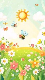 春日花海蜜蜂飞舞图景