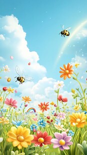 春日花海中的蜜蜂飞舞