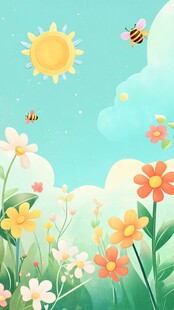 春日花丛蜜蜂飞舞美景