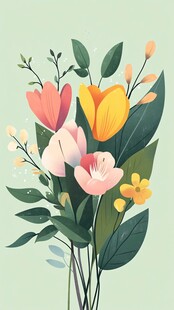 清新手绘风多彩花卉插画