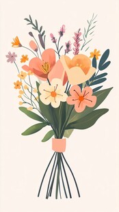 手绘清新多彩花卉花束