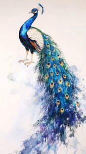 水彩绘蓝孔雀 绚丽身姿
