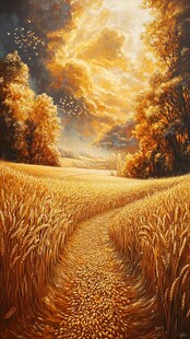 秋日麦田小径梦幻风光