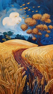 金色麦田中的梦幻风景