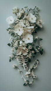 花朵簇拥的神秘动物骨架