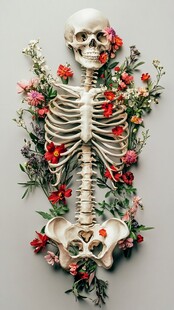 花卉环绕的人体骨骼艺术