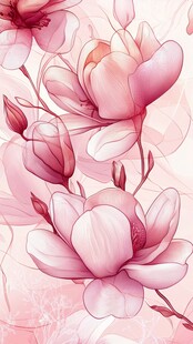 梦幻粉色玉兰花插画