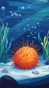 海底的橙色海胆插画