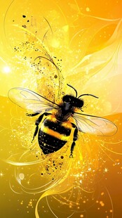 梦幻金背景上的活力蜜蜂