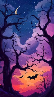梦幻月夜下的神秘蝙蝠森林