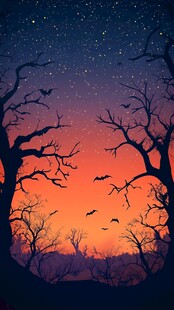 黄昏夜林间的蝙蝠飞舞景象