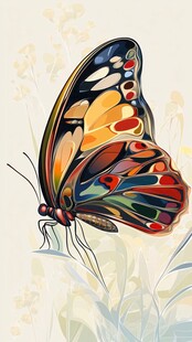 绚丽彩蝶停驻花草间